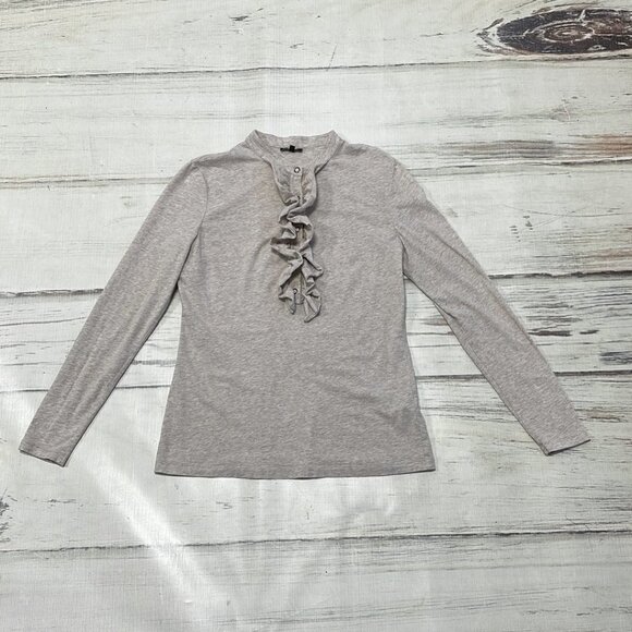 Lafayette148 Long Sleeve Shirt Frilled Blouse Cream Size Medium M - Picture 11 of 14